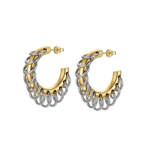 18k Gold Plated Two-Tone Hoop Earrings - Picture 1 of 3